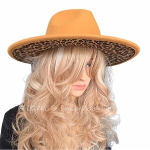 HAT FEDORA Leopard Print Underside Brim/Camel Golden Brown Removable Hat Band